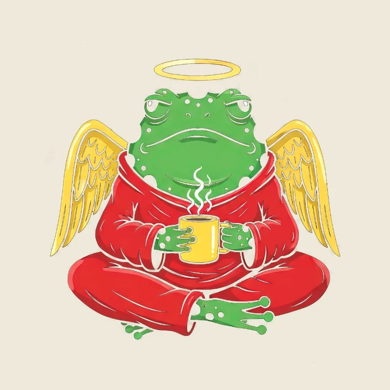 Grenouille ange avec tasse à café