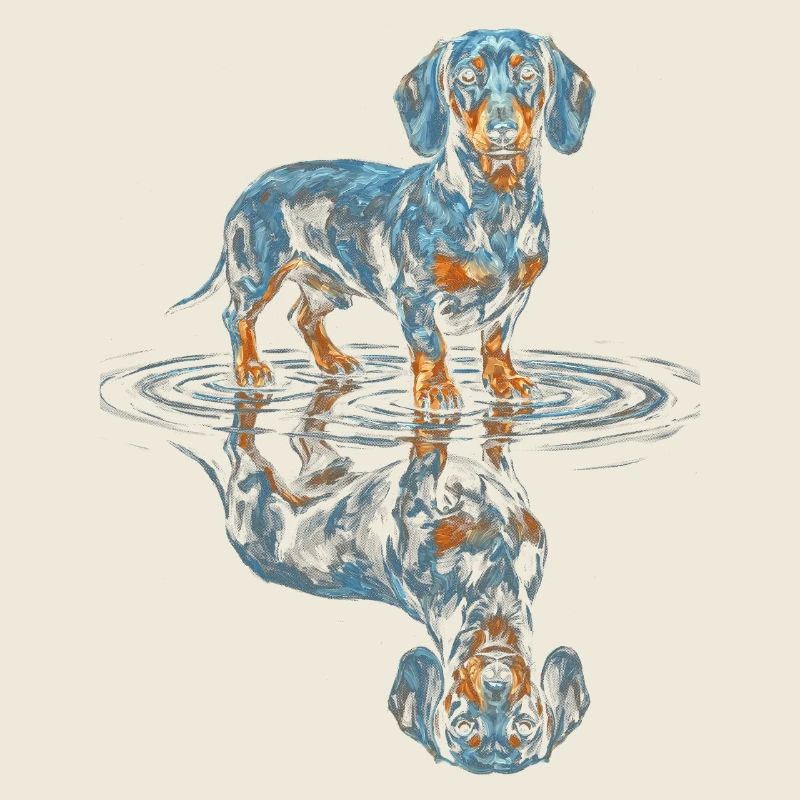 Dackel Wasserreflex Blauorange