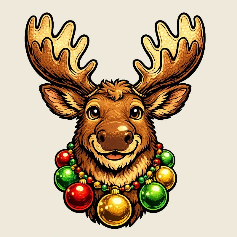 Elch mit Weihnachtsbaumkugelkette . KI generiert