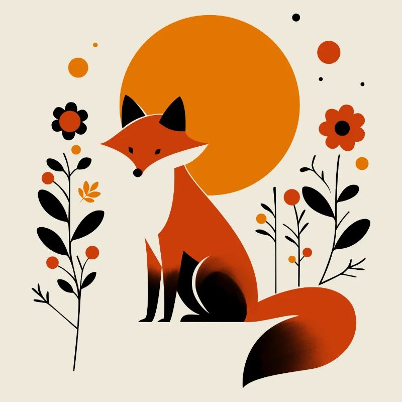 Retro Fox with Flowers