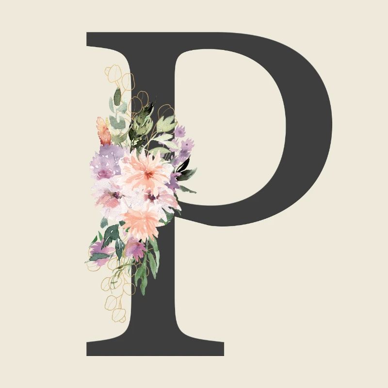 Buchstabe P, Monogramm, Blumen