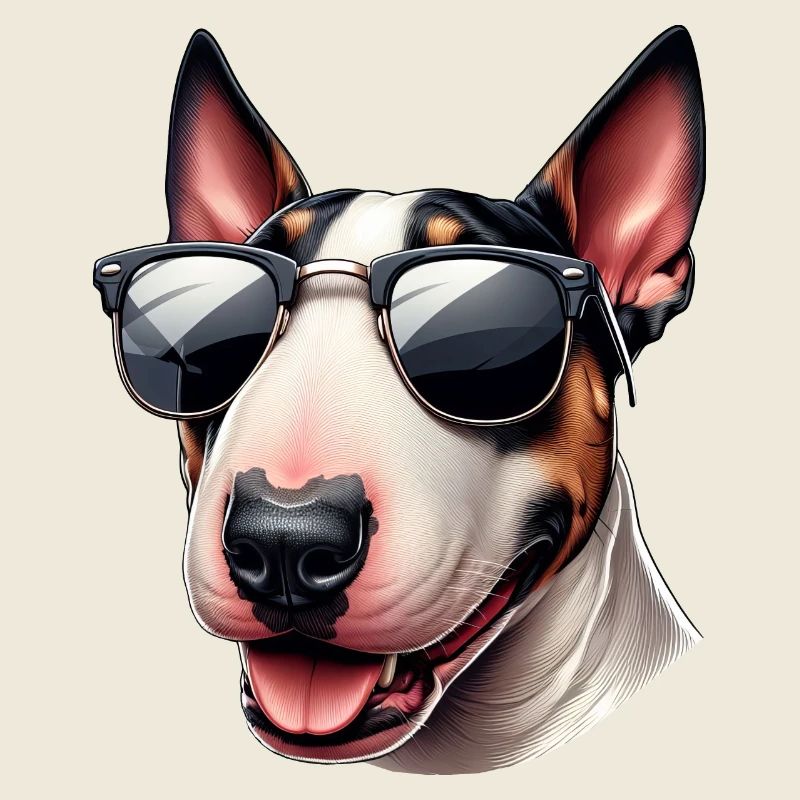 Chiot Bull Terrier portant des lunettes de soleil