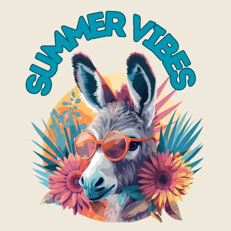 Donkey among flowers in summer feeling