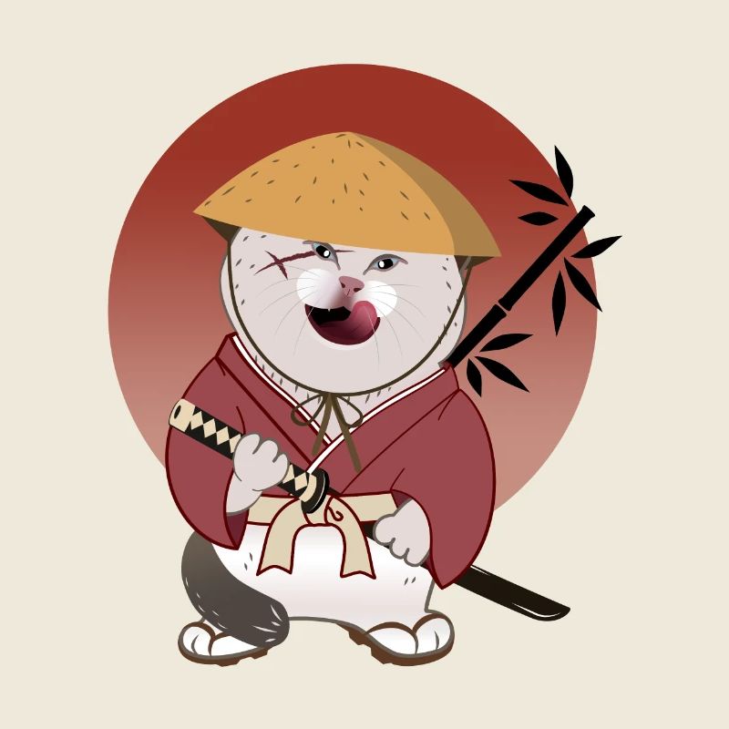 batosai cat with straw hat and scar