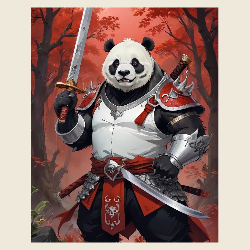 A monstrous behemoth beast a panda bear samurai