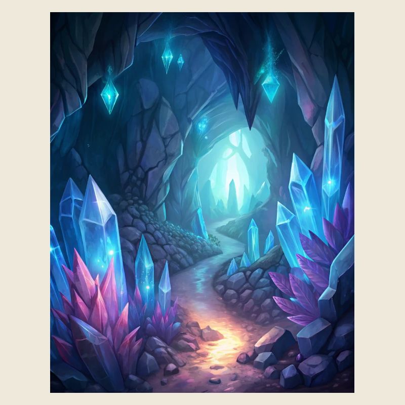 a cave filled with glowing crystals