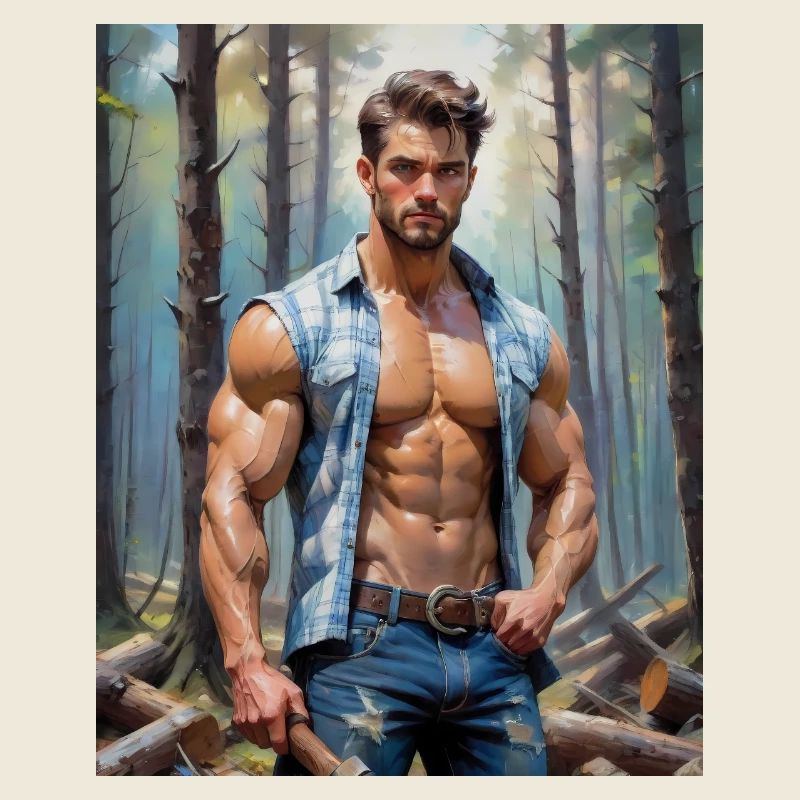 Beaux hommes avec un corps musclé - bûcheron dans le