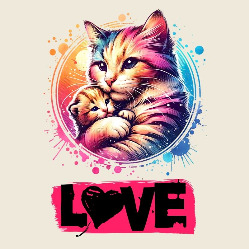Beau chat avec un chaton - les chats sont amour.