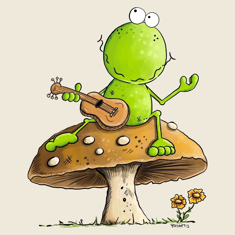 Frosch Mit Aktustik Gitarre Cottagecore Pilz