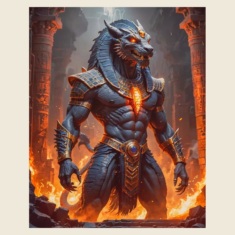 Ammit, bête monstrueuse, attendant par les écailles de j