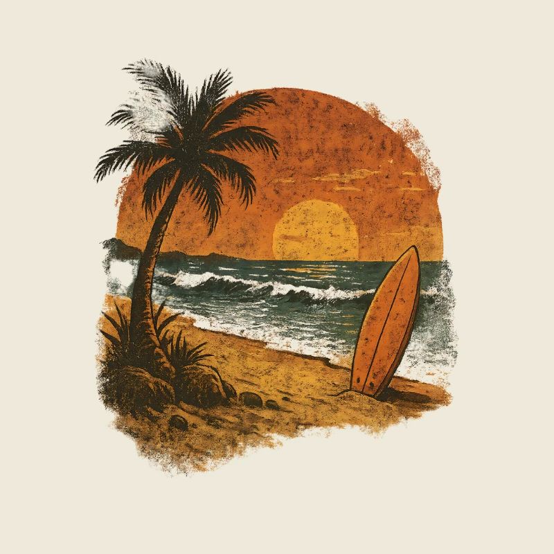 Palmier plage planche de surf
