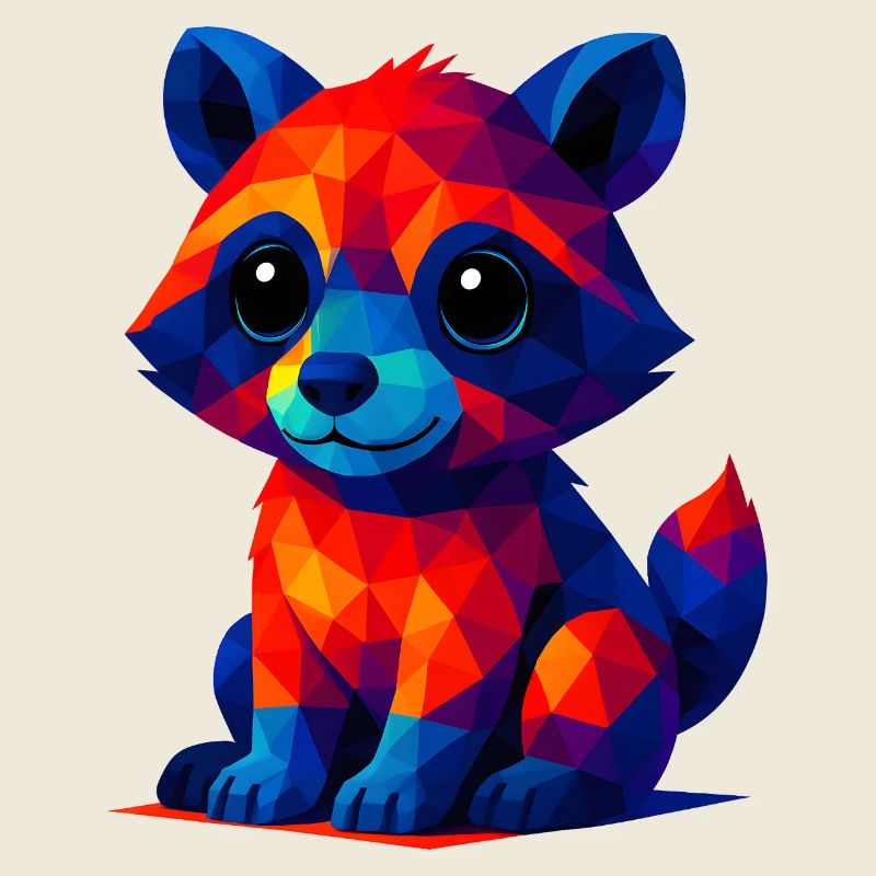 WPAP Polygone Kawaii Style Animaux Bébé Raton laveur