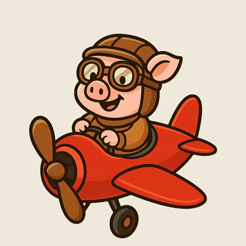 Expressive pig pilot in retro style
