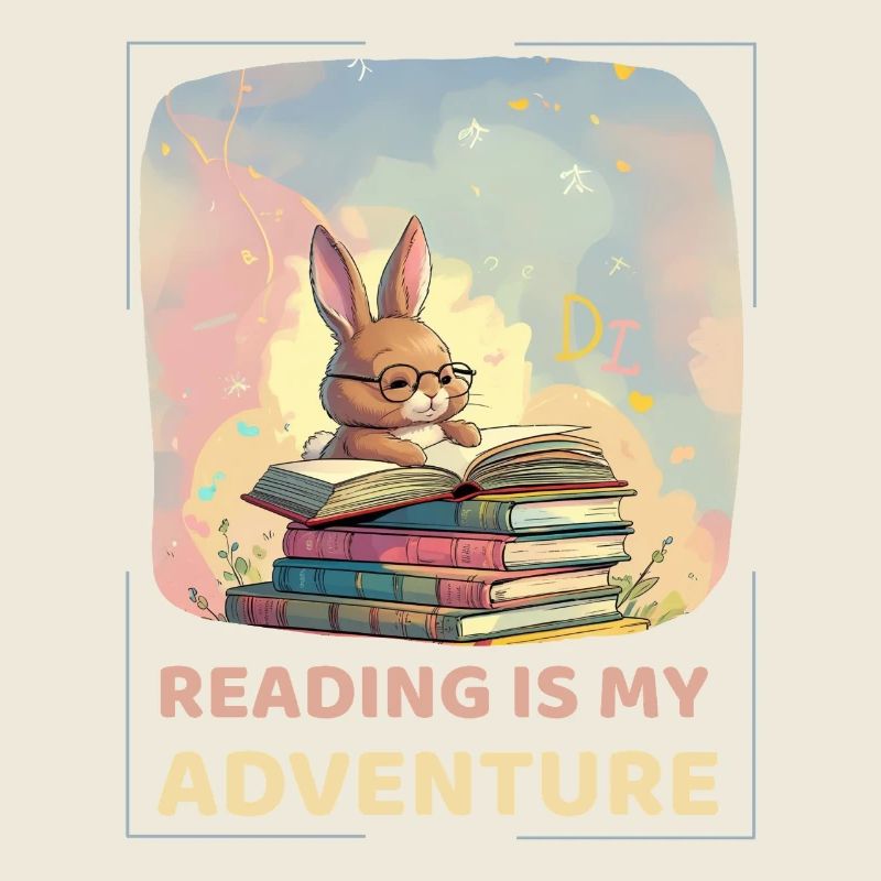 Rabbit reading with adventure style
