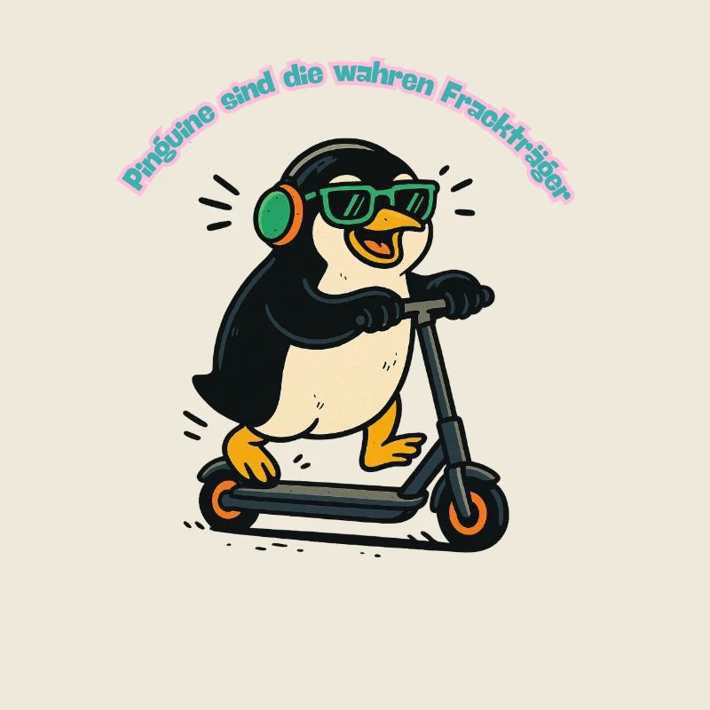 Manchot queue-de-pie sur trottinette