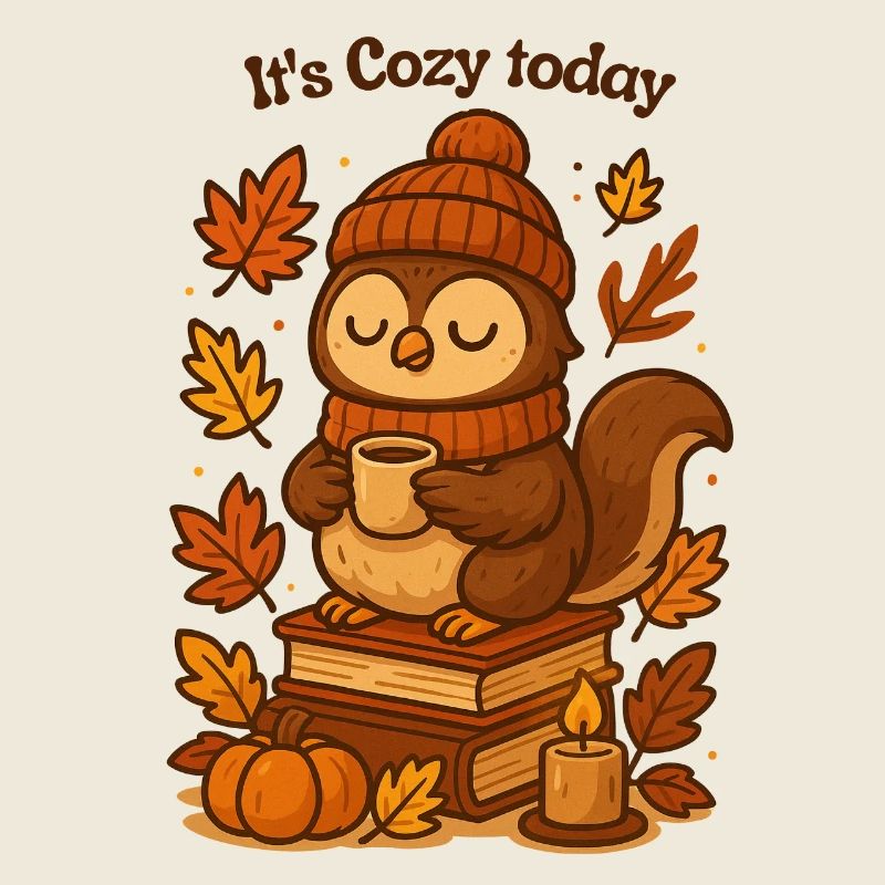 Gemütliche Herbst-Eule mit Tee Mütze 