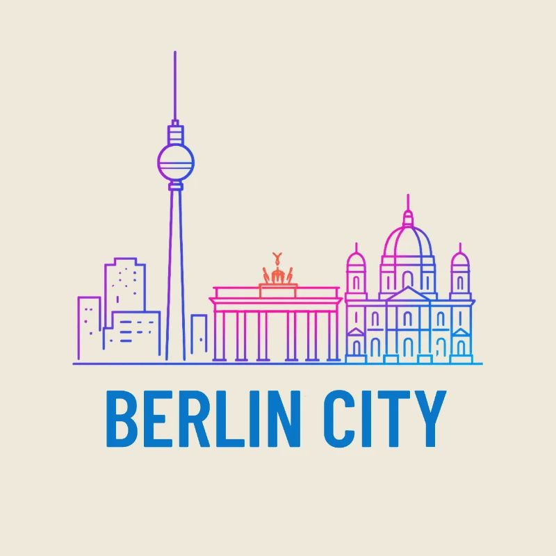 Berlin City Neon Skyline Silhouette Illustration
