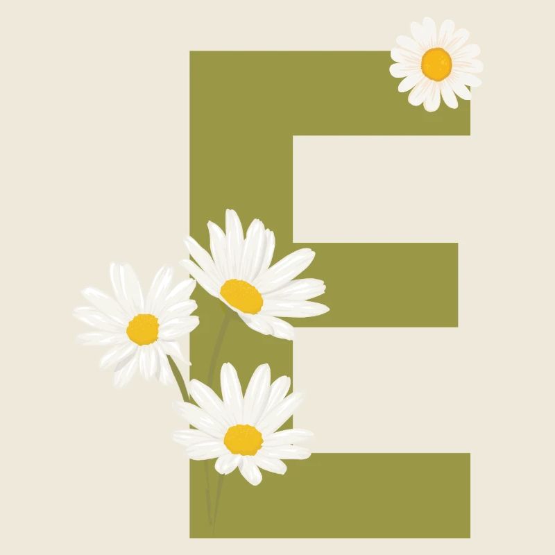 Lettre e vert marguerites