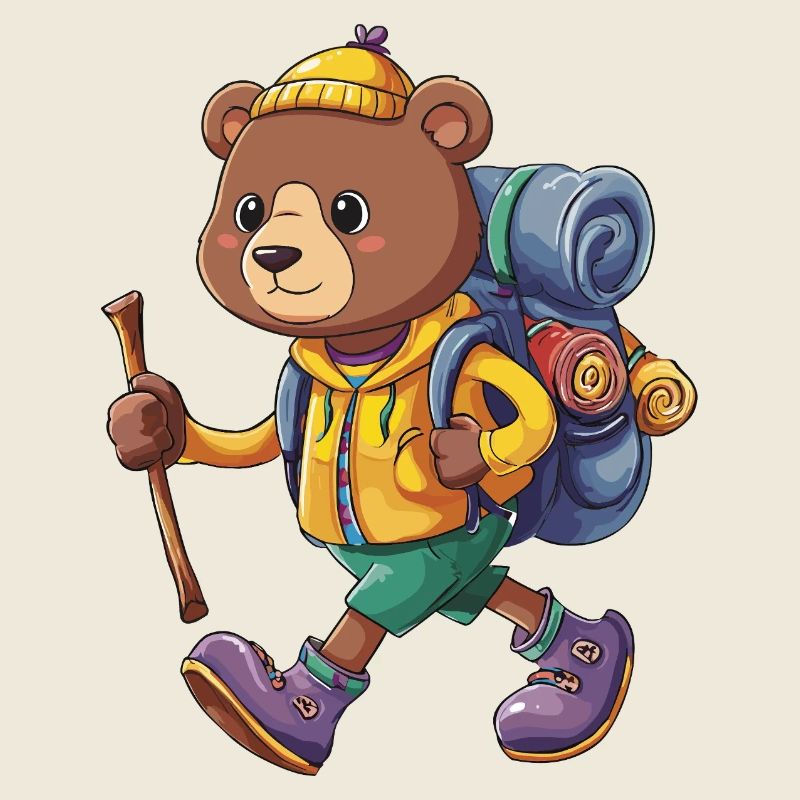 Petit ours mignon randonnée camping camping Backpacker