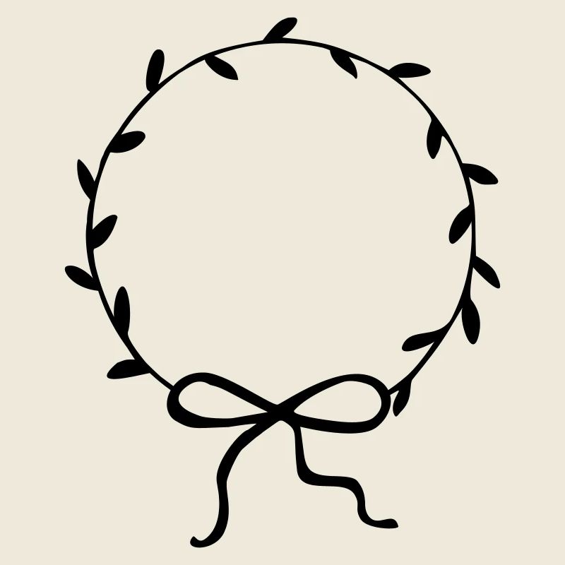 Leaf wreath with bow hand drawn