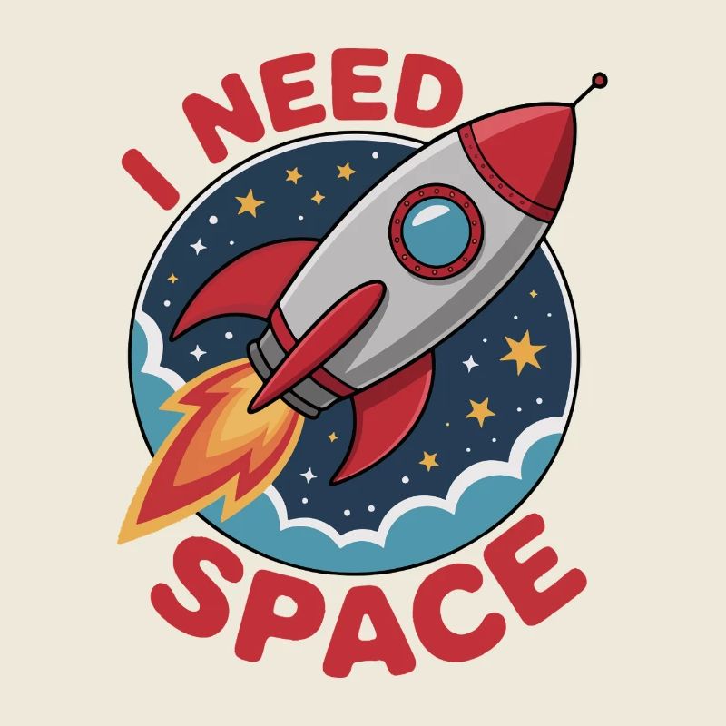 Rocket dans l’espace, style dessin animé - « J’AI BESOIN DE L’ESPACE