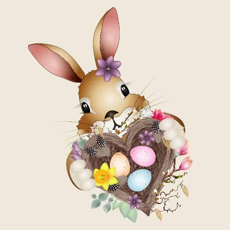 Cute Easter bunny with heart and Easter basket
