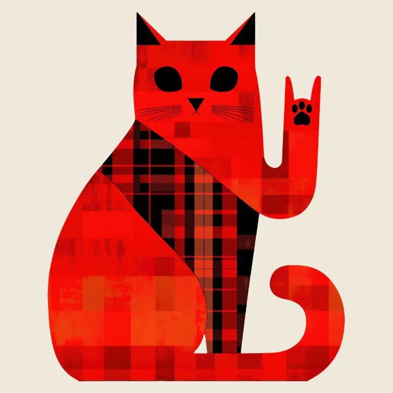 Red Cat Plaid Pattern Modern
