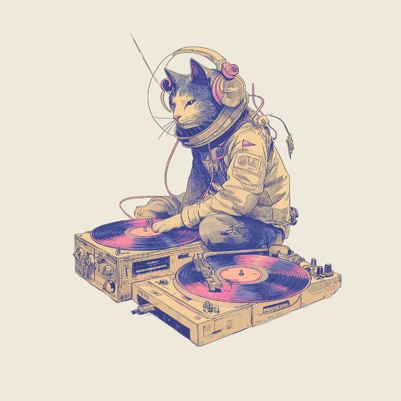 DJ chat à la platine