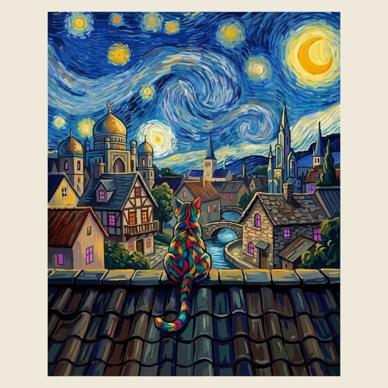 Art de Van Gogh de la Nuit étoilée du chat arc-en-ciel
