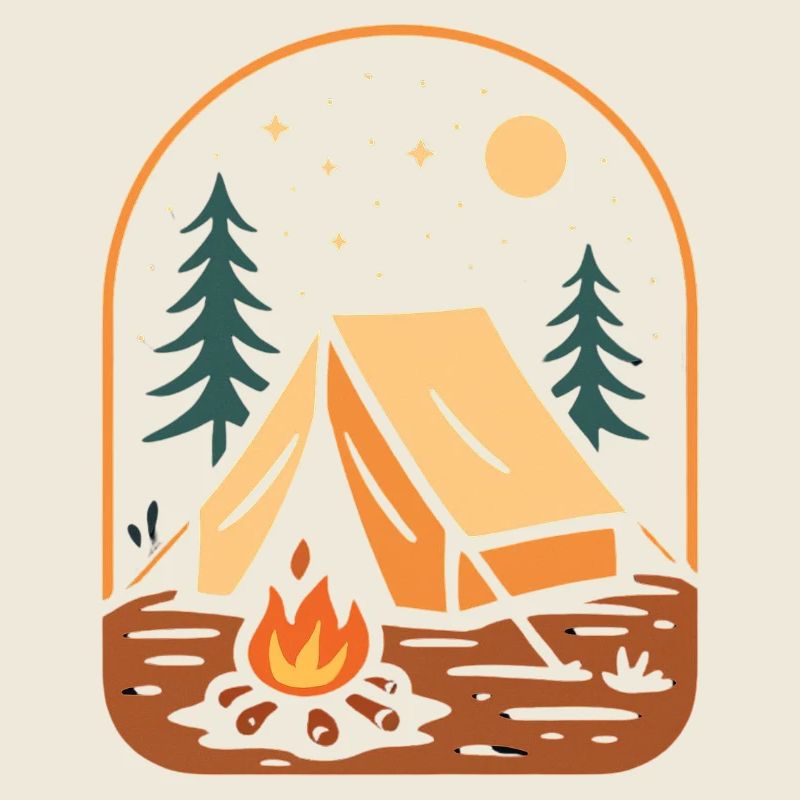 Nighttime tent camp by the fire