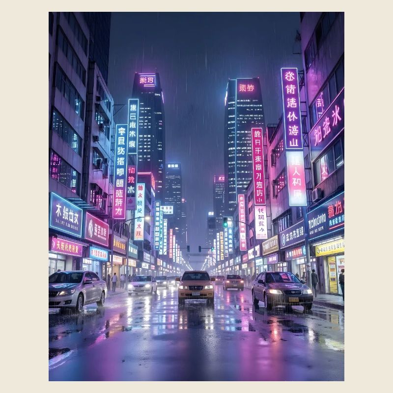 Neon Rain Cityscape