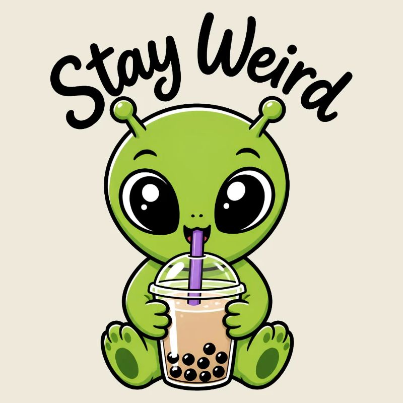 Sticker bizarre de bubble tea vert Alien Stay Bizarre