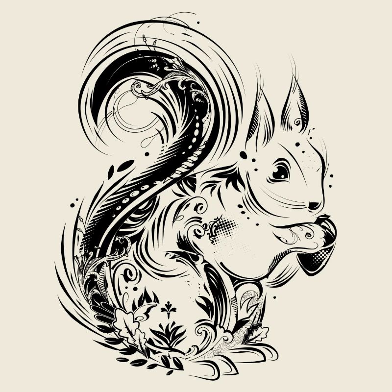 Eichhörnchen mit Eichel in den Pfoten