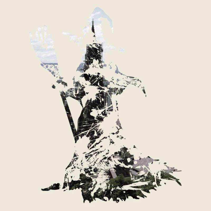 Debout sorcière avec balai comme une touche de couleur