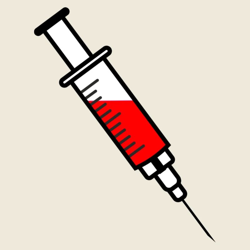 Impfspritze mit rotem flüssigem Medikament