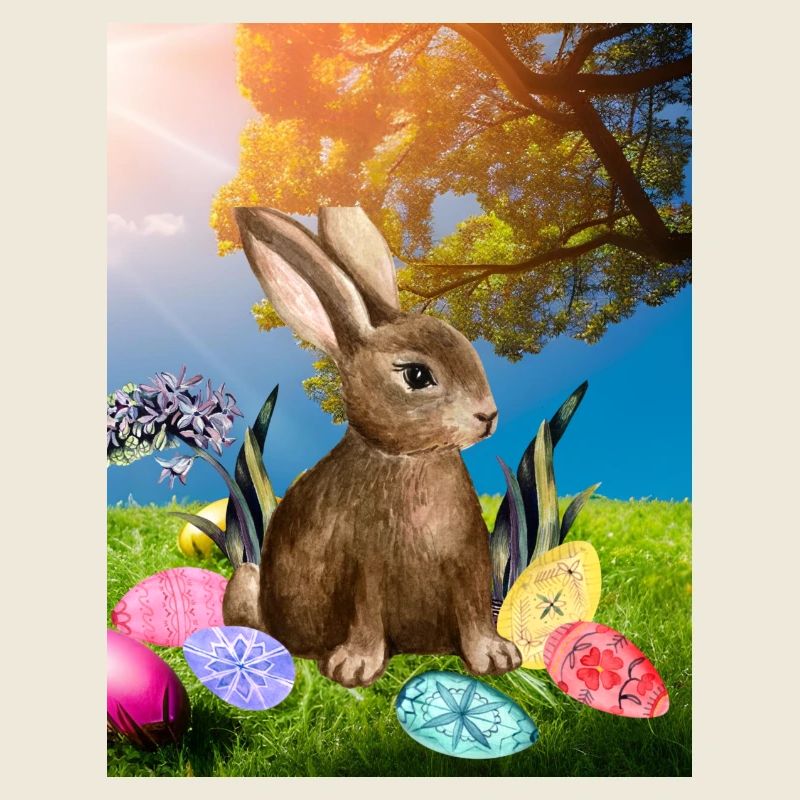 Spring Easter bunny with Easter eggs