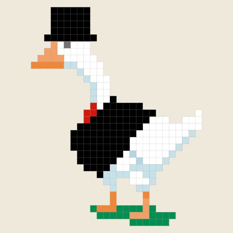 Un canard en costume pixélisé