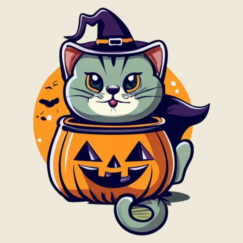 Un chat cartoon mignon dans une citrouille