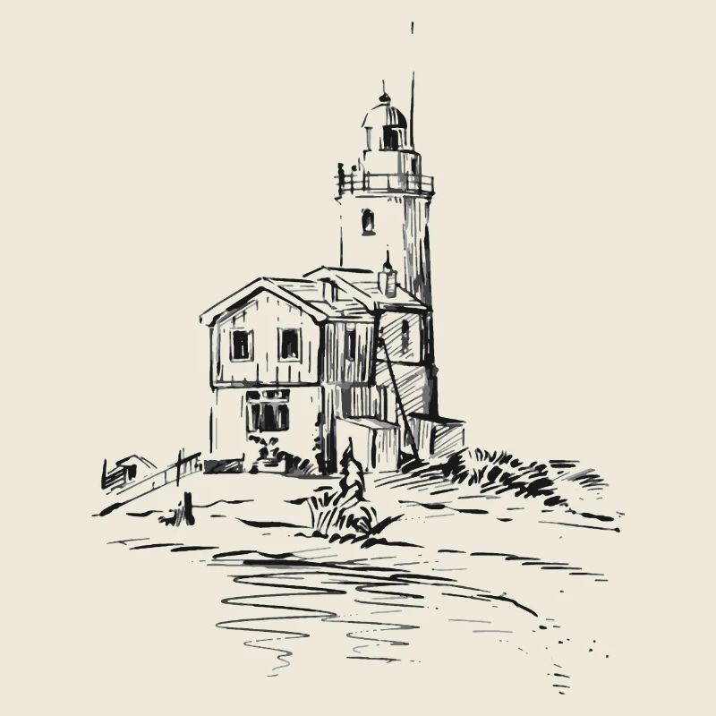 Sketch phare sur la côte de la plage