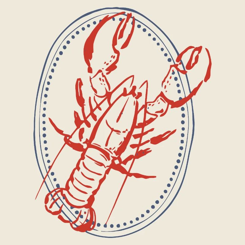 Vintage Red Lobster Illustration on Navy