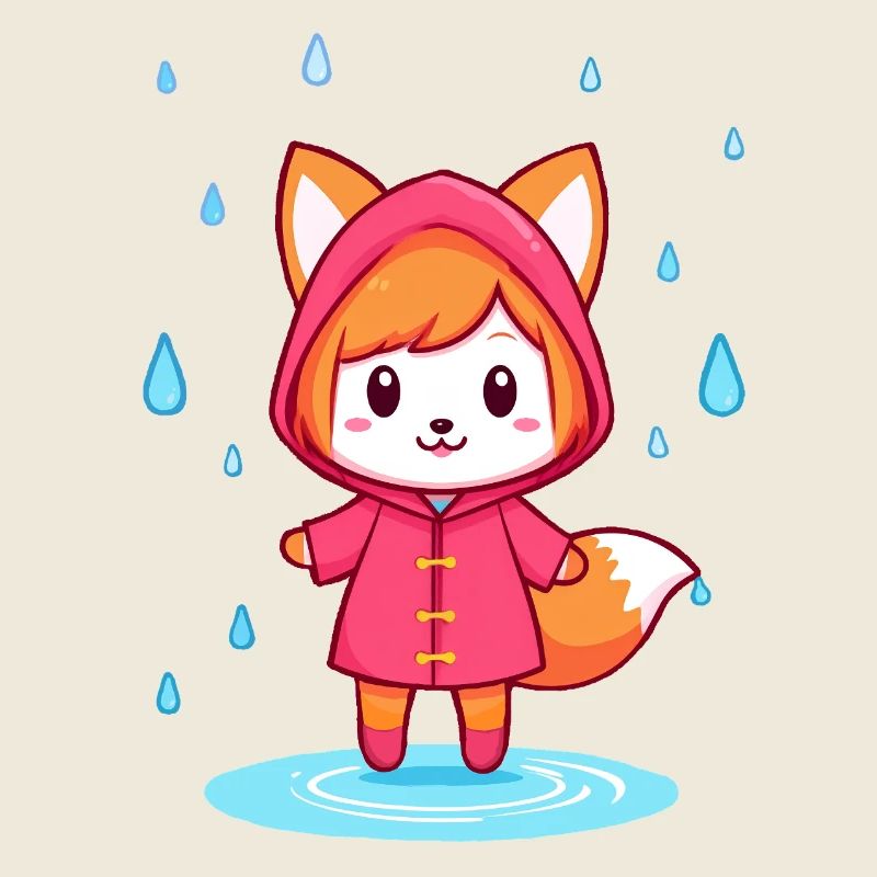 Petit renard chibi en imperméable