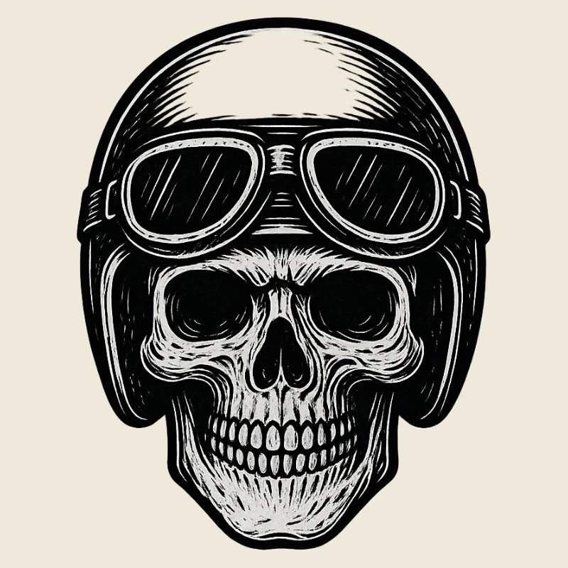 Aviator skull in black and white