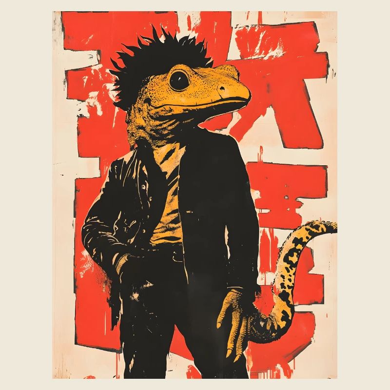 Dino Gecko Punk avec graffiti