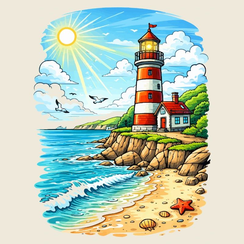 Phare sur la plage côtière ensoleillée