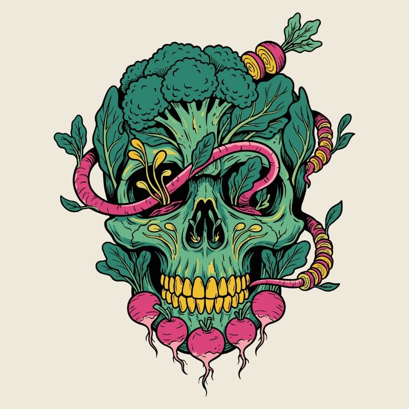 Vegetable Skull with Plant Spirals
