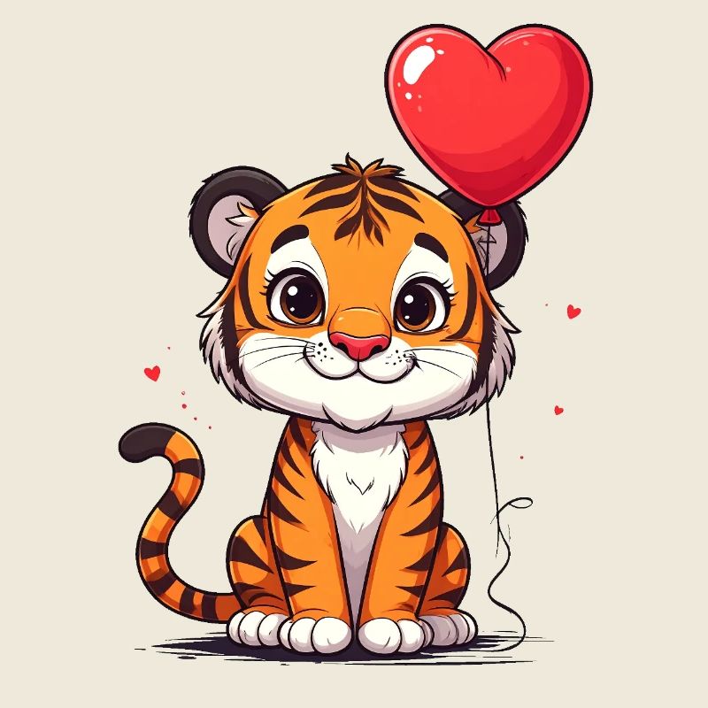 Tiger mit Herzluftballon zum Valentinstag