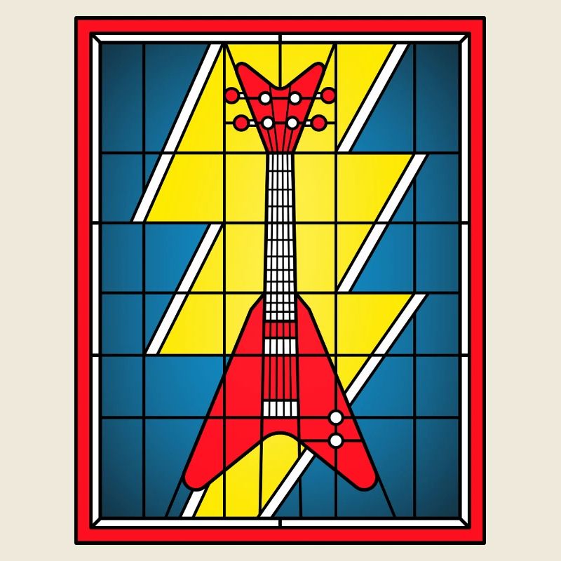 Guitare en vitrail avec éclair