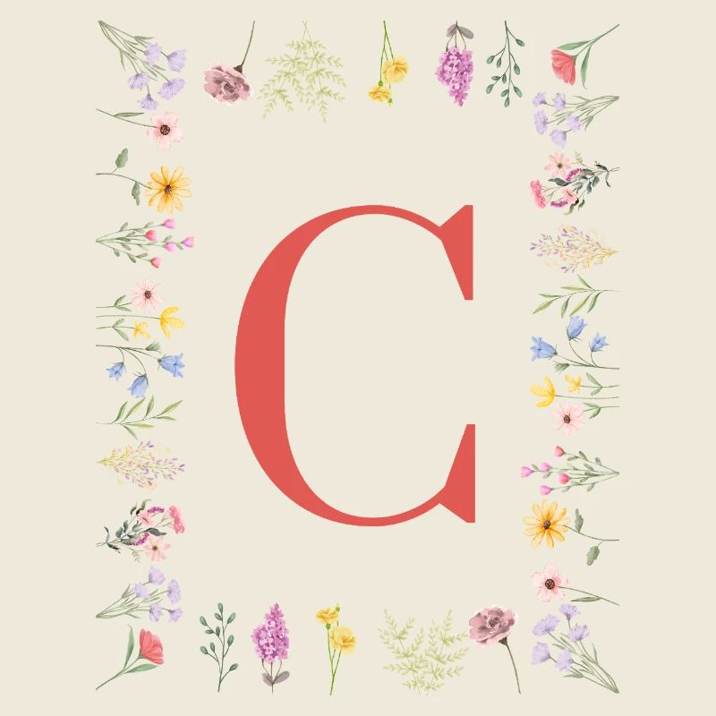 Initiales florales « C », monogramme de lettres
