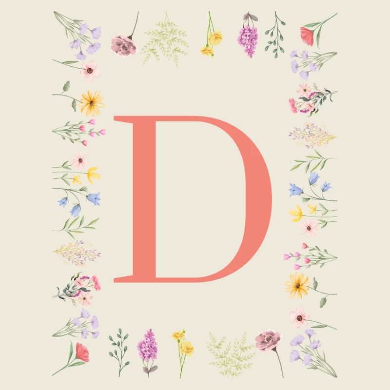 Florale Initialen "D", Buchstaben Monogramm 