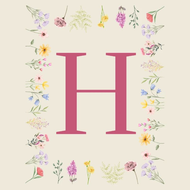 Florale Initialen "H", Buchstaben Monogramm